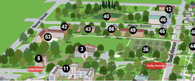 image of campus map showing visitor parking areas for the College of ɫƵArt Museum